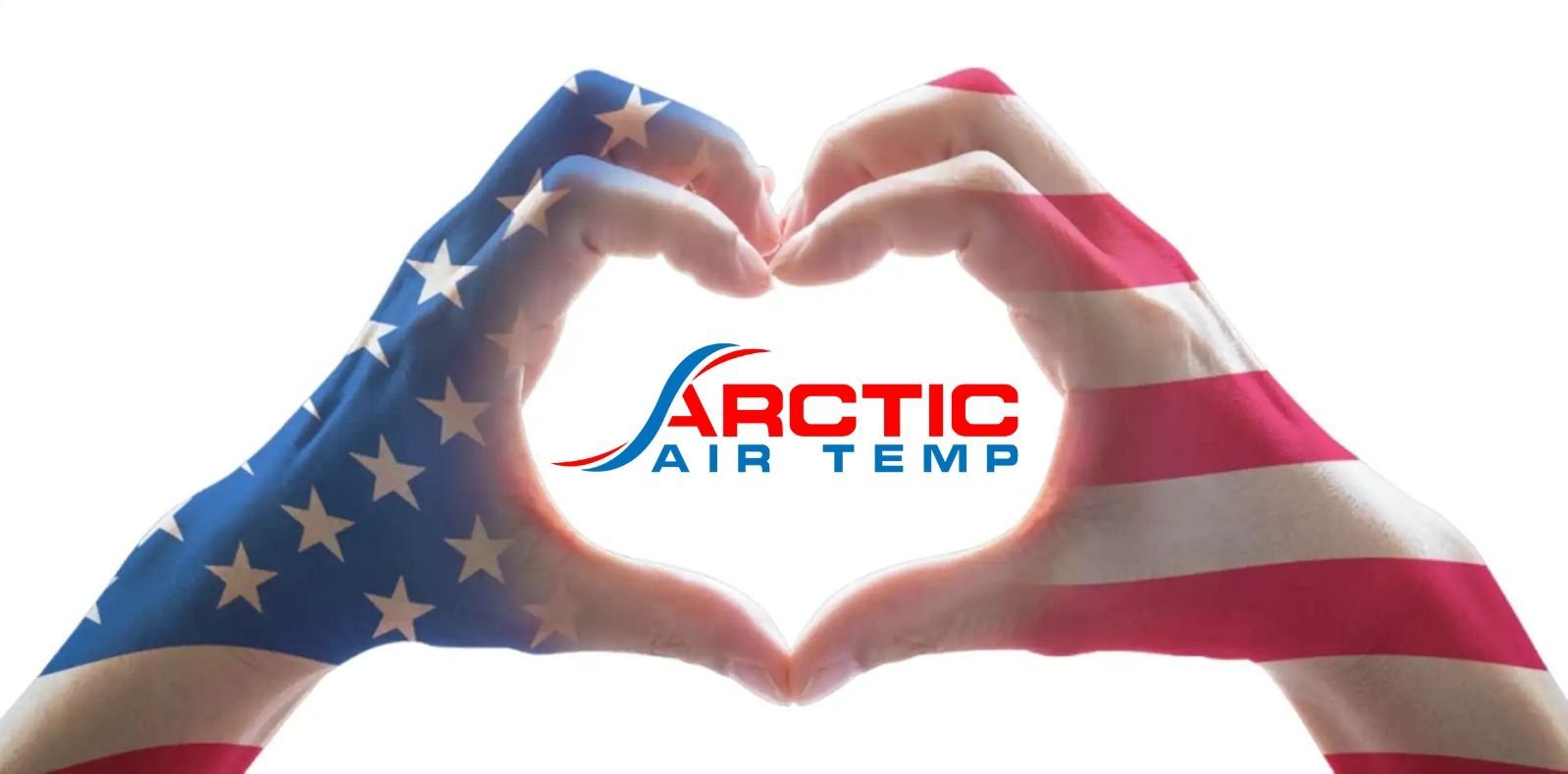 Arctic Air Temp logo in American flag heart hands
